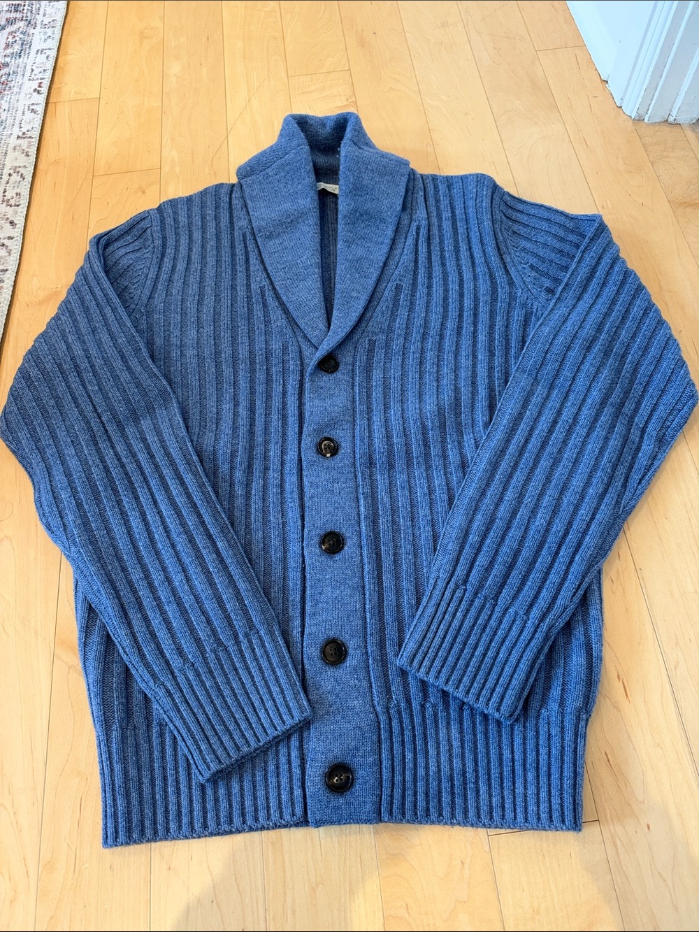 SUITSUPPLY: Men's Shawl Collar Ribbed Button Cardigan - Blue